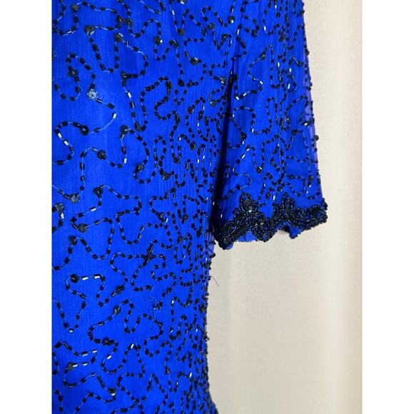 JMD New York Vintage Royal Blue Beaded Top Blouse M - Picture 5 of 7